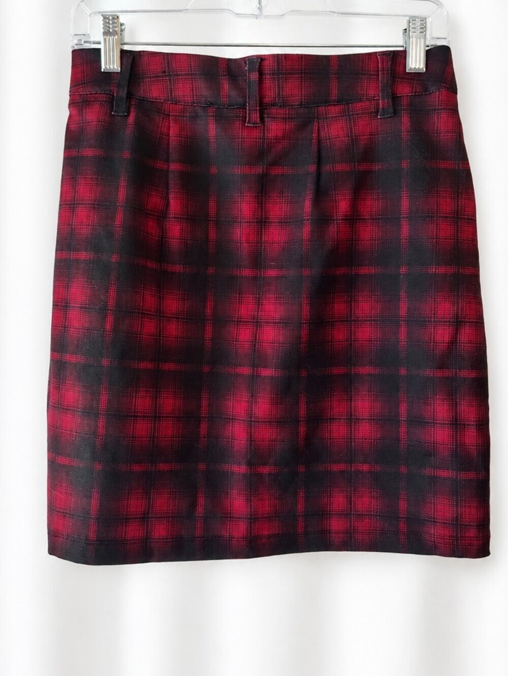 Maurices Plaid Mini Skirt Black Red Pockets Stretch XS Academia - Picture 4 of 6